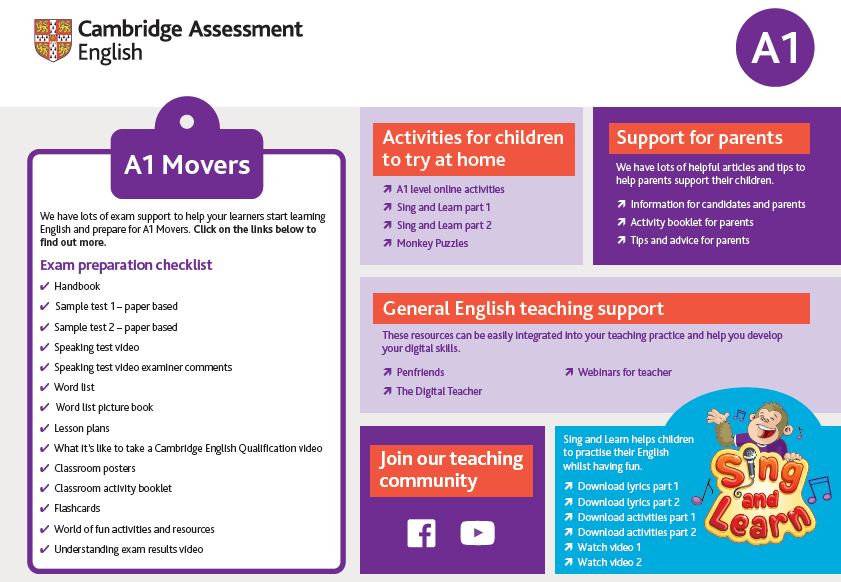 Support for teachers - A1 Movers - Image