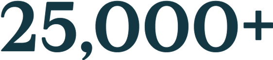 25,000+ displayed in blue on a black background