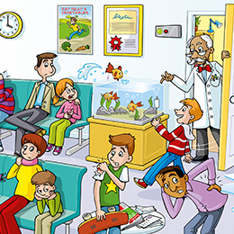 Cartoon of a busy doctor's waiting room Cartoon of a busy doctor's waiting room