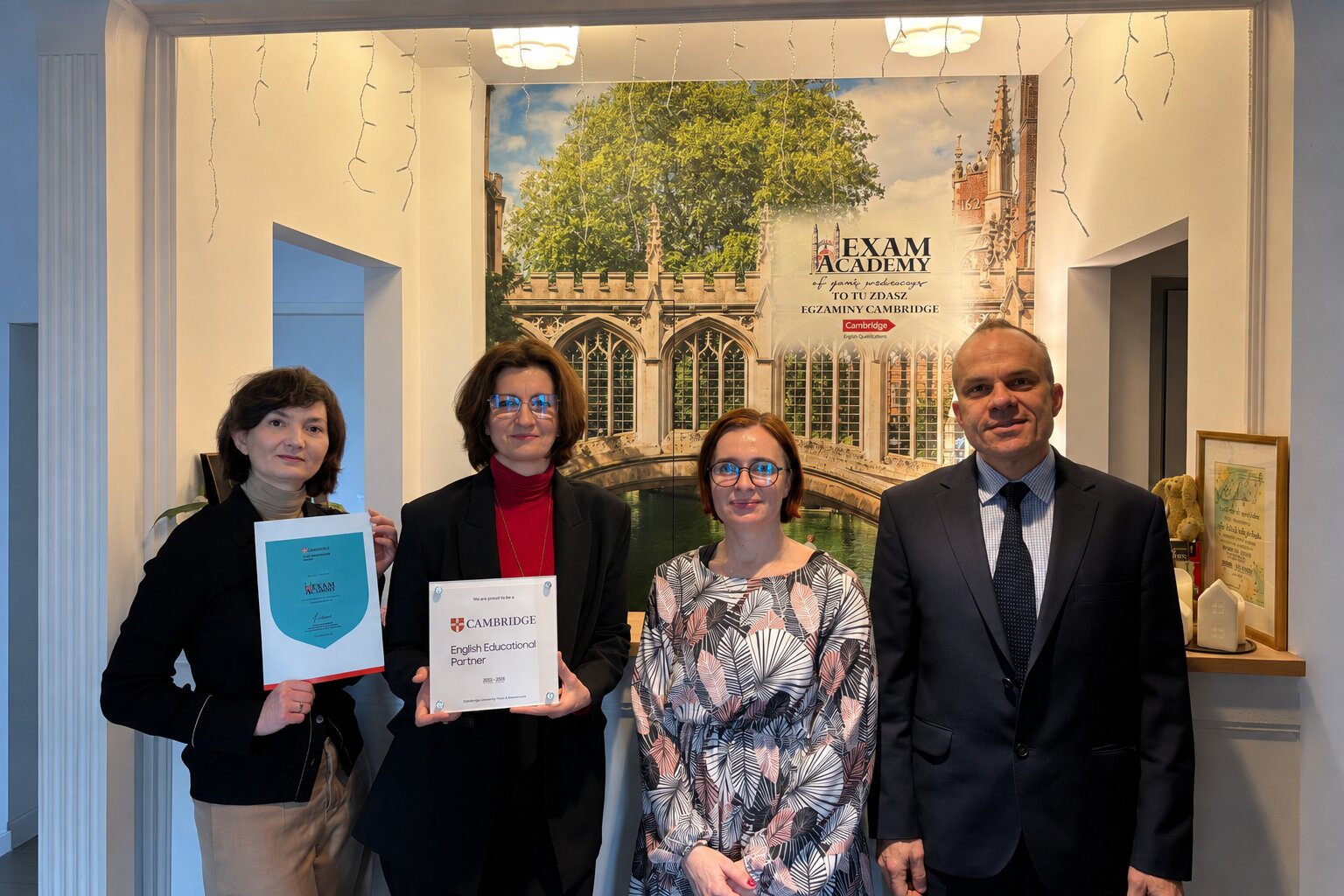 Group with Cambridge accreditation certificates at Exam Academy.