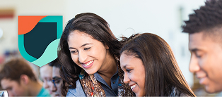 Smiling students working together on a project