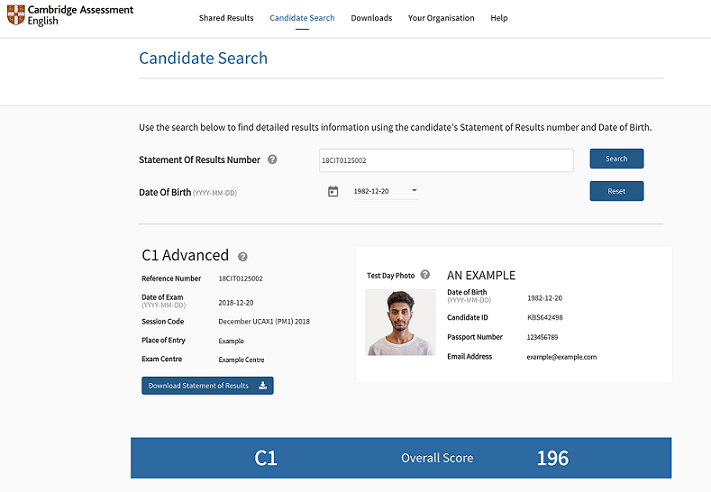 Cambridge English Results Service for Candidates