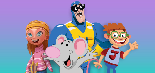 Cartoon characters with mouse and computer mouse.
