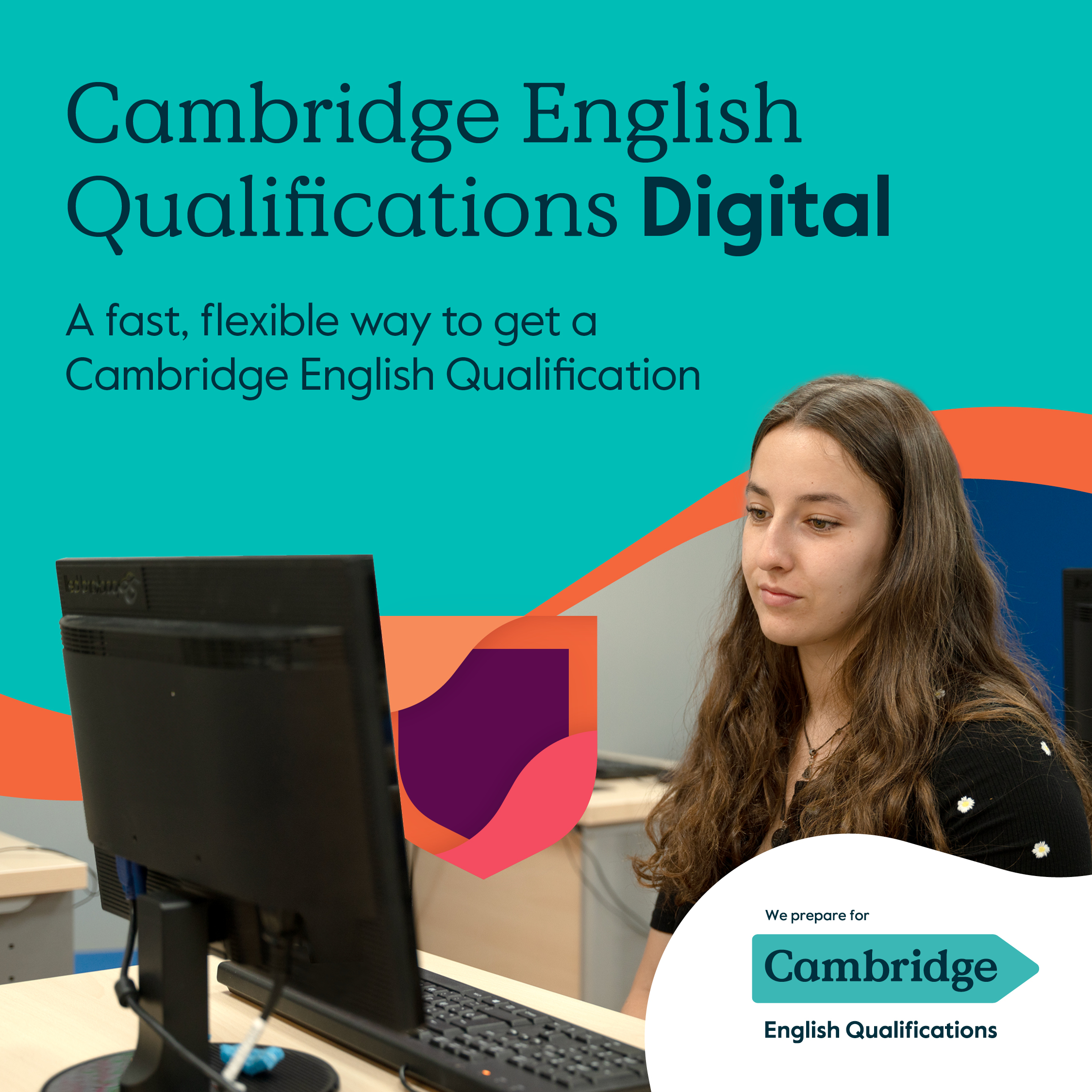 Person taking a Cambridge English Qualifications Digital exam on a computer.