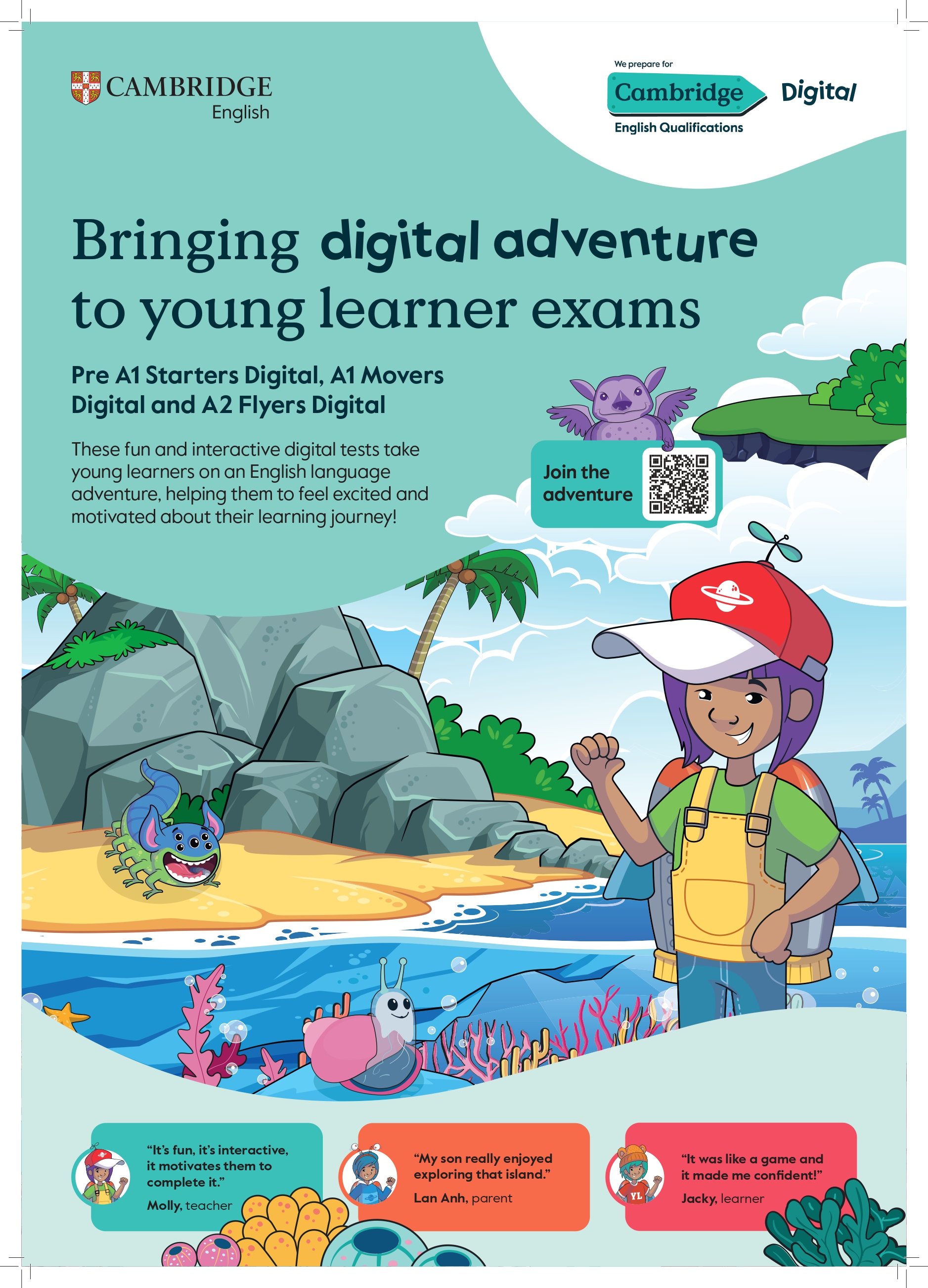 Young learner exploring a colorful digital adventure world.