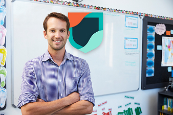 Parent and child using digital learning tools.