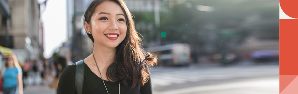 Smiling young girl in US city