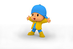 Pocoyo wearing a raincoat