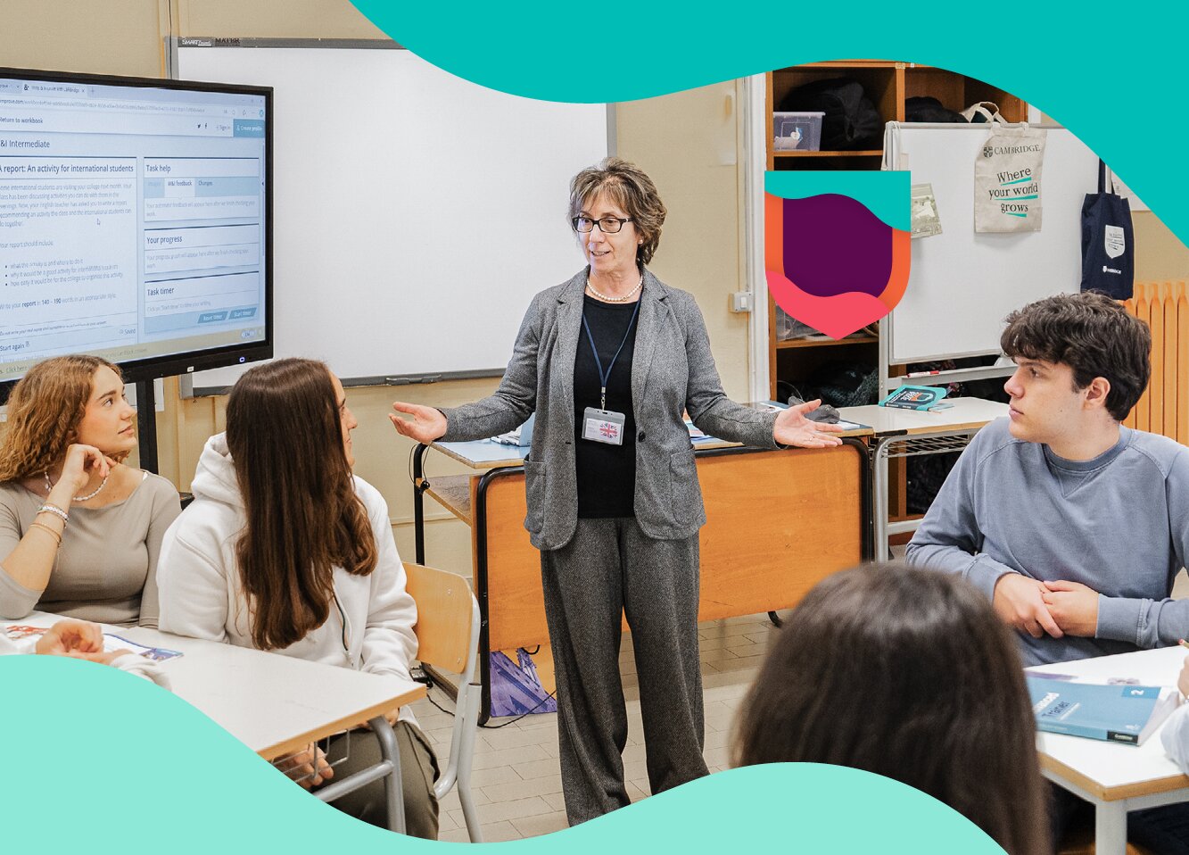 Teacher leading a classroom discussion with students.