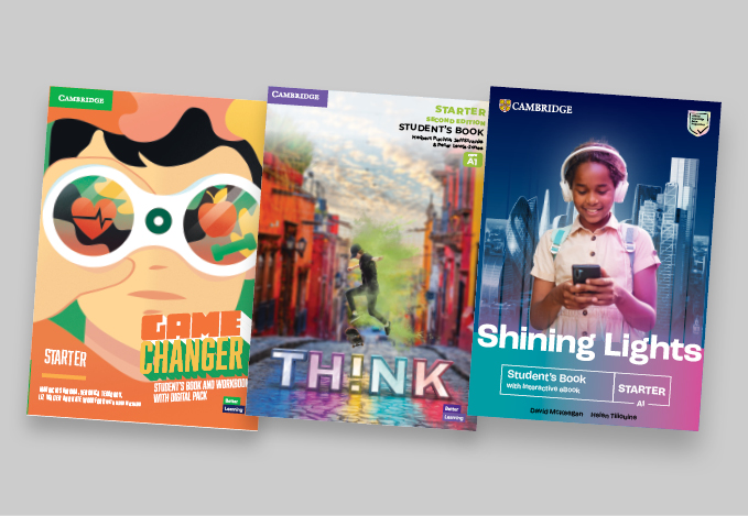 Books labeled Think, Learn, Shine