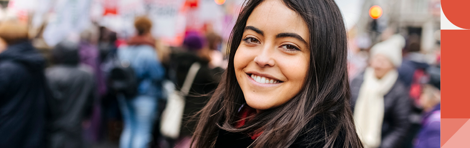 Female student at a demonstration