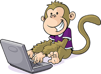 dibujo animado de un mono escribiendo en un ordenador