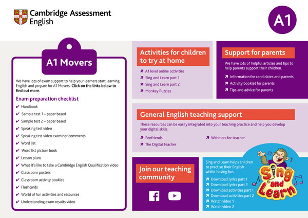 Support for teachers exam A1 Movers for schools