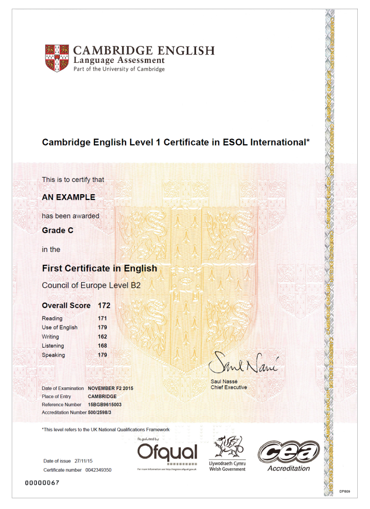 Diplôme Cambridge English First