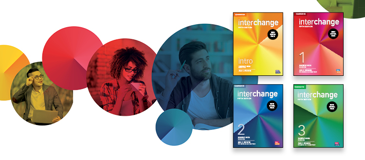 Colorful books with people – Interchange course.