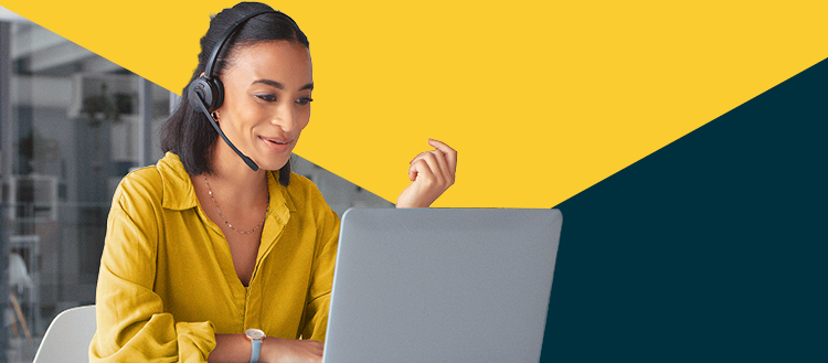 Woman studying for Linguaskill Business exam online.