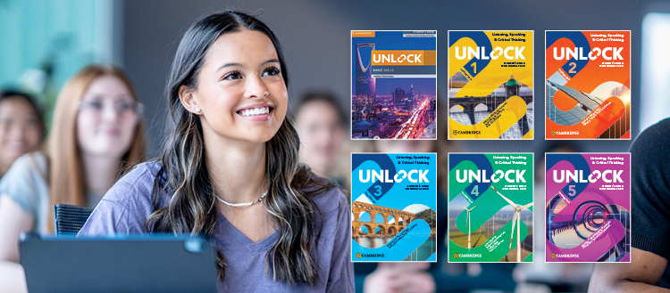 Woman learning with laptop, Unlock course.