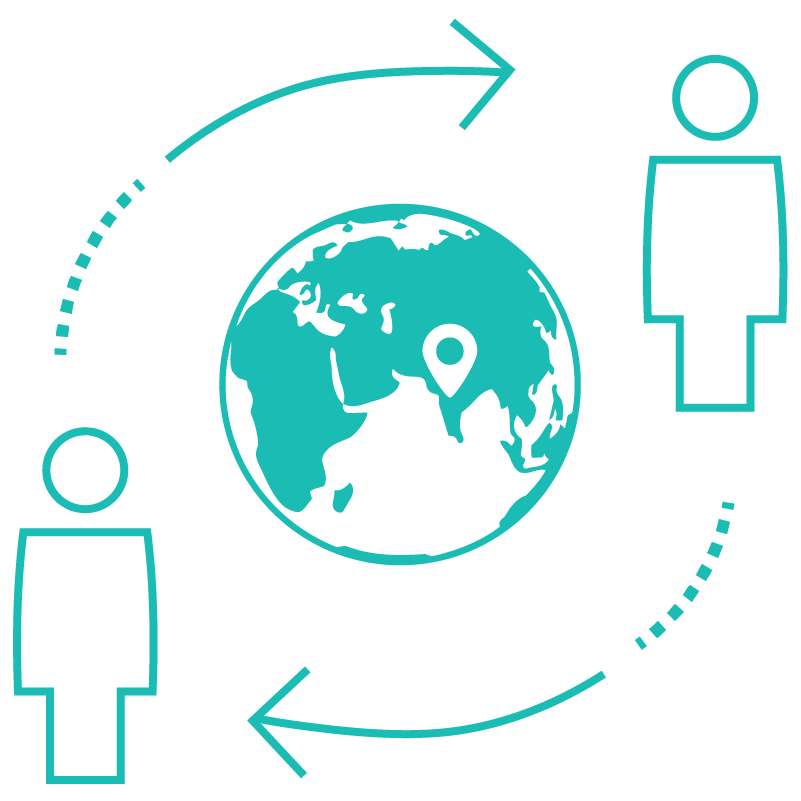 Global curriculum alignment illustration with globe, arrows, and learners icons