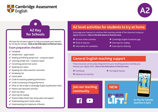 Support for teachers exam A2 Key for schools