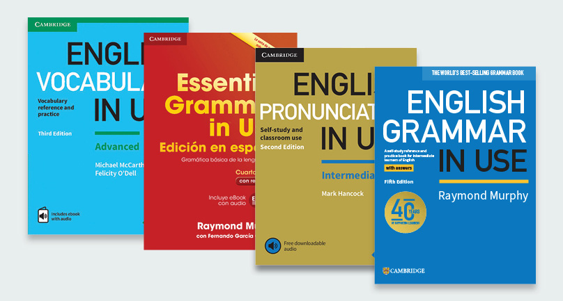 Portadas de libros sobre gramática, vocabulario y expresión oral.