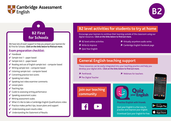 Support for teachers exam B2 First for schools